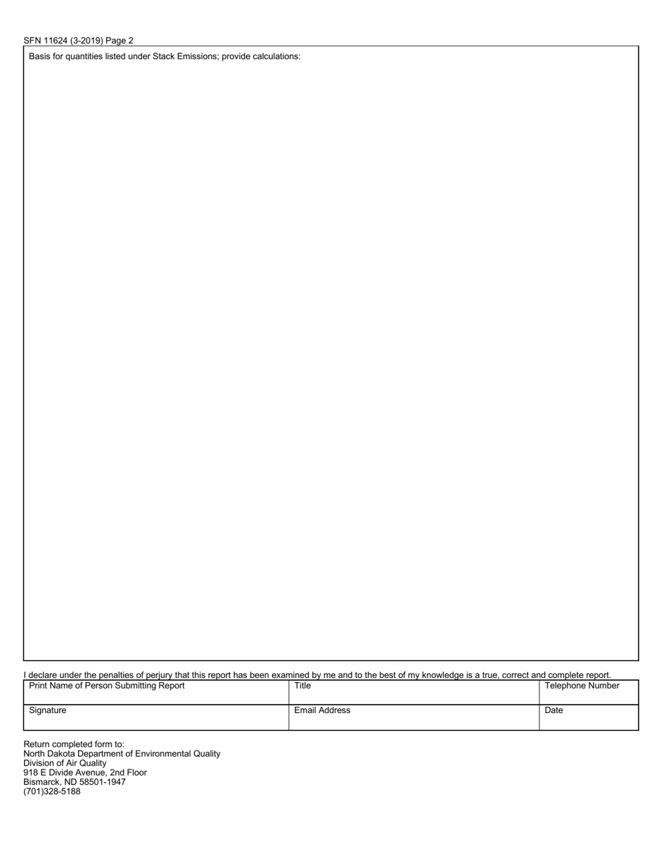 Form SFN11624 Incinerators or Flares Annual Emission Inventory Report - North Dakota, Page 2