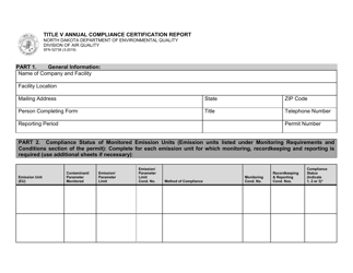 Form SFN52738 Title V Annual Compliance Certification Report - North Dakota