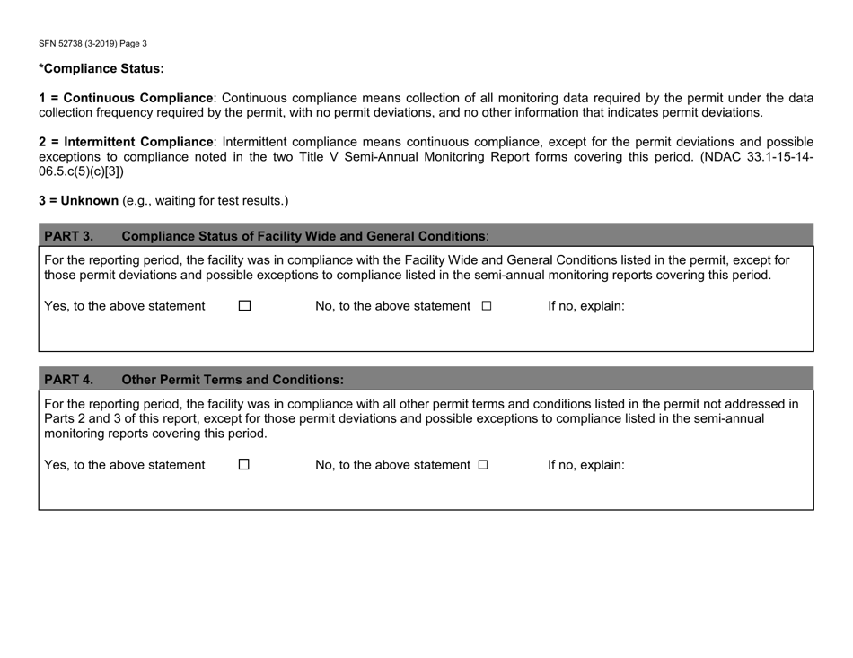 Form SFN52738 Title V Annual Compliance Certification Report - North Dakota, Page 3