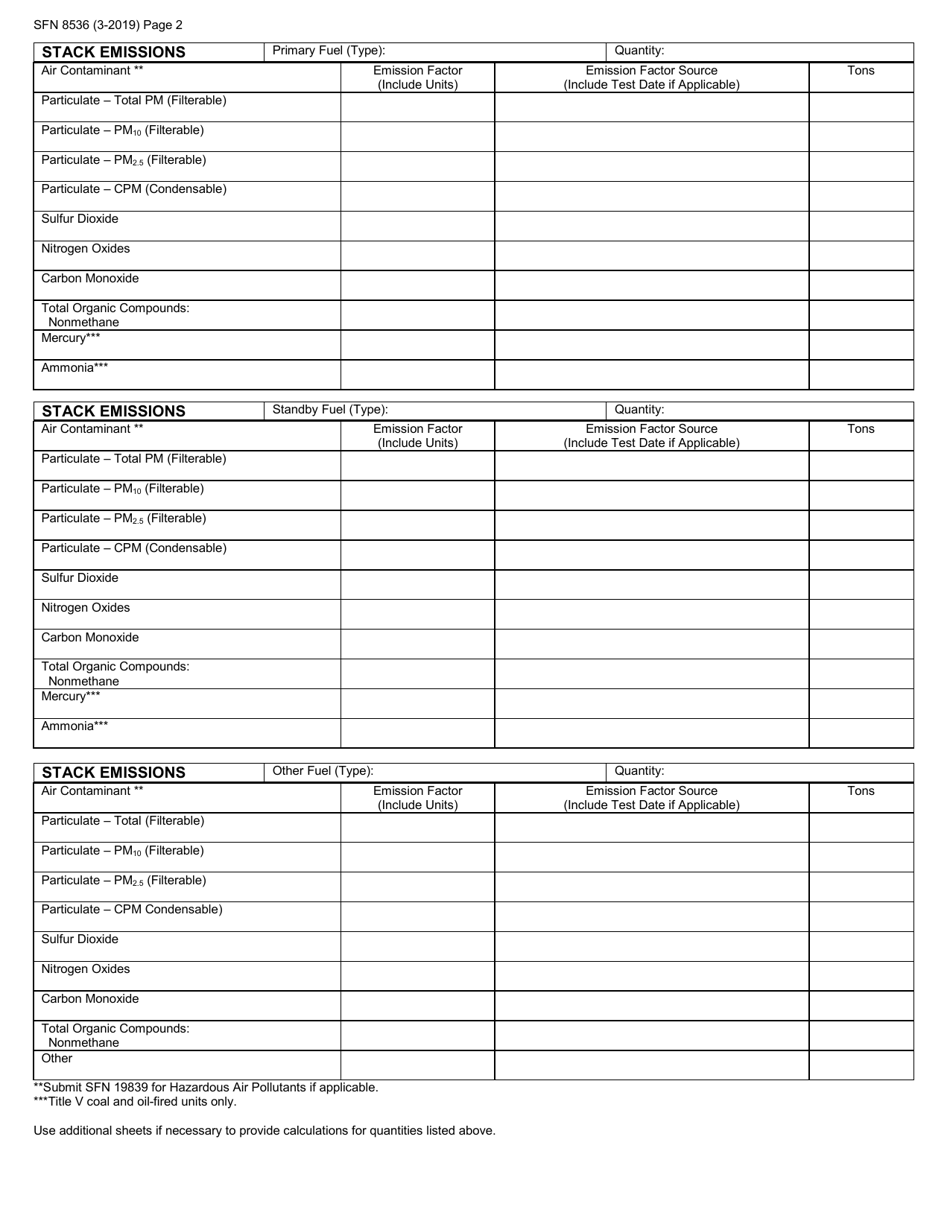 Form SFN8536 Fuel Burning Equipment Used for Indirect Heating Annual Emission Inventory Report - North Dakota, Page 2