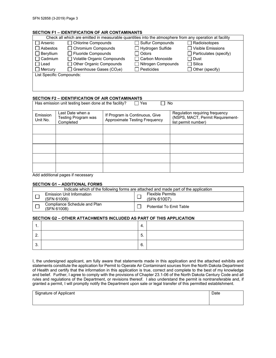 Form SFN52858 Permit Application for Title V Permit to Operate - North Dakota, Page 3