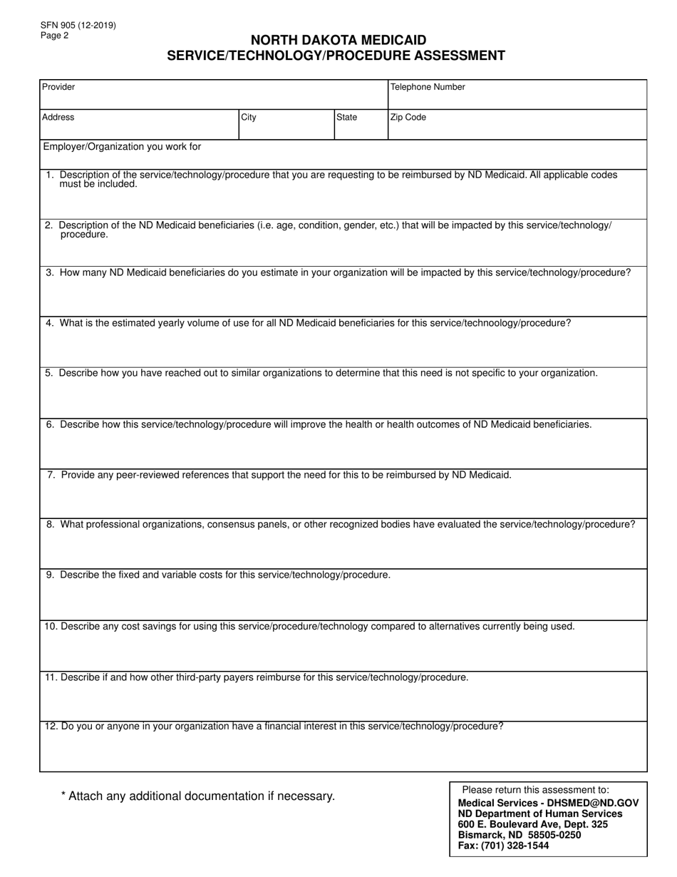 Form SFN905 North Dakota Medicaid Service / Technology / Procedure Assessment - North Dakota, Page 2