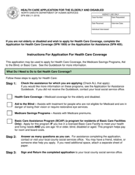 Form SFN958 Health Care Application for the Elderly and Disabled - North Dakota