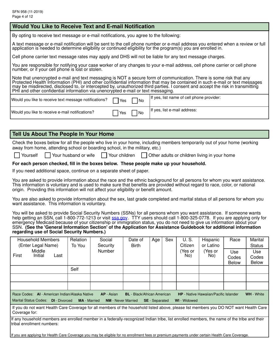 Form SFN958 Health Care Application for the Elderly and Disabled - North Dakota, Page 4