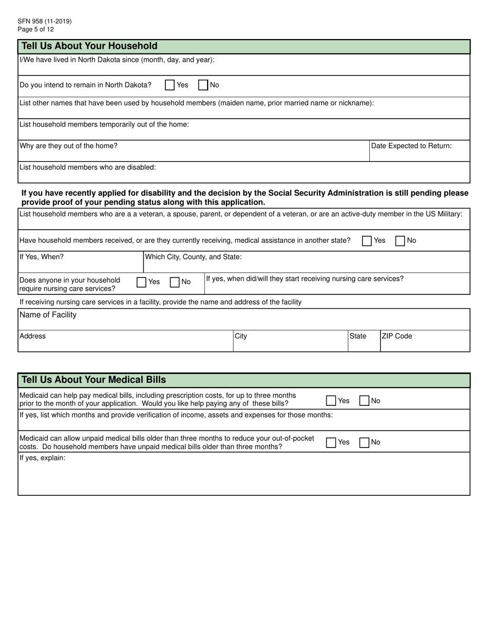 Form SFN958 Health Care Application for the Elderly and Disabled - North Dakota, Page 5
