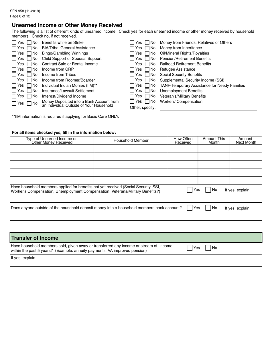 Form SFN958 Health Care Application for the Elderly and Disabled - North Dakota, Page 8