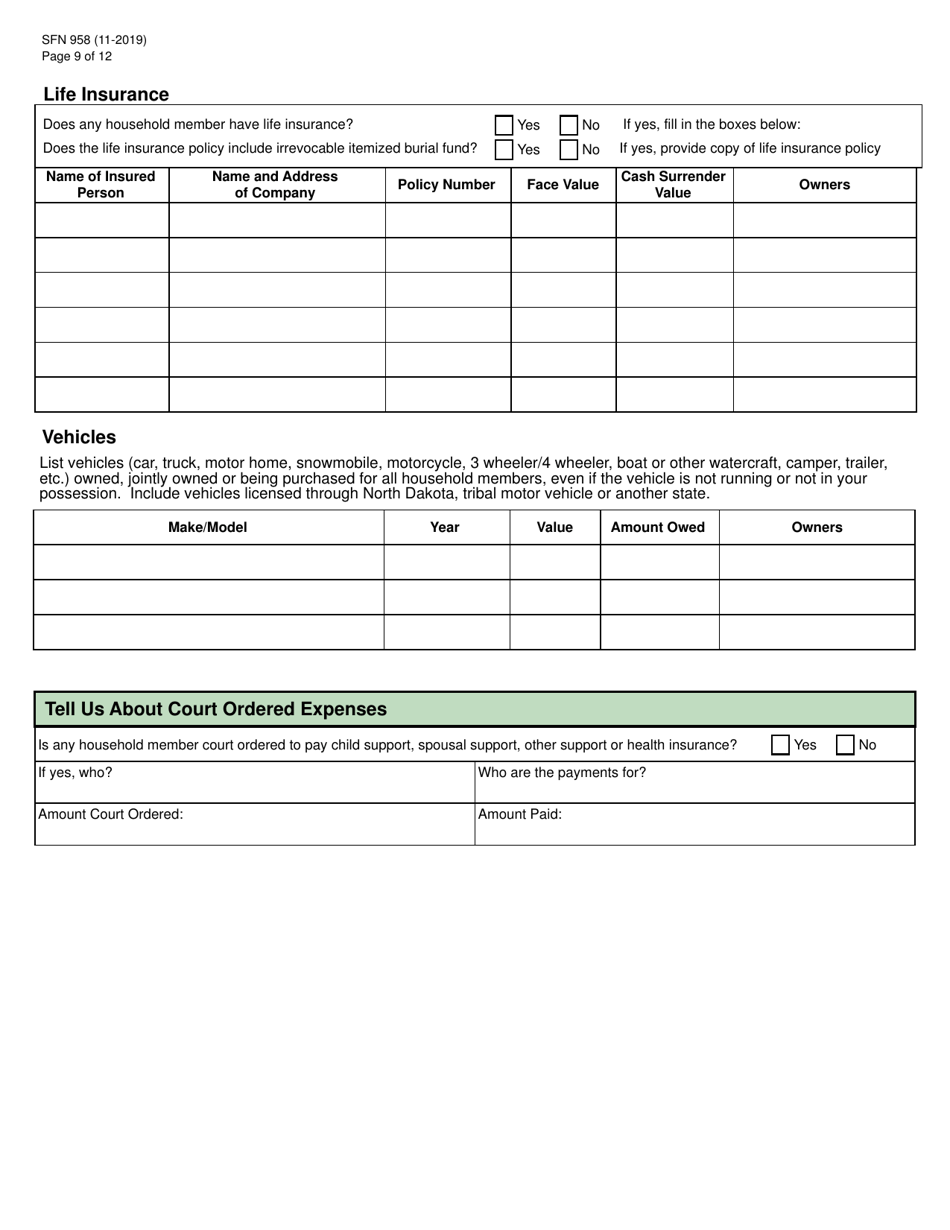 Form SFN958 Health Care Application for the Elderly and Disabled - North Dakota, Page 9