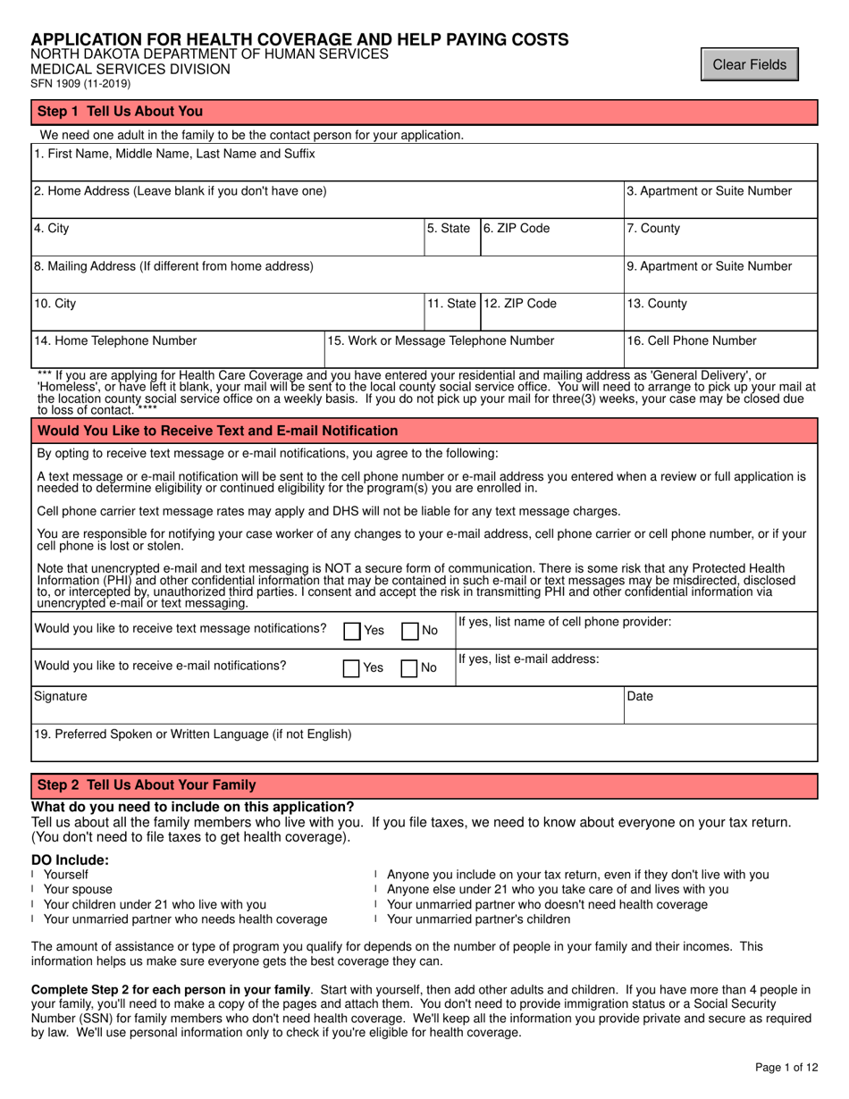 Form SFN1909 Application for Health Coverage and Help Paying Costs - North Dakota, Page 2