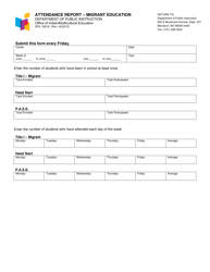 Document preview: Form SFN53518 Attendance Report - Migrant Education - North Dakota