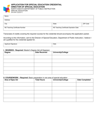 Form SFN9447 &quot;Application for Special Education Credential&quot; - North Dakota