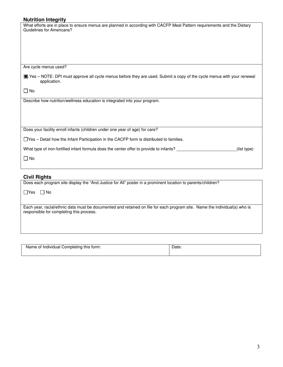 Form SFN53806 CACFP Management Plan - Centers - North Dakota, Page 3
