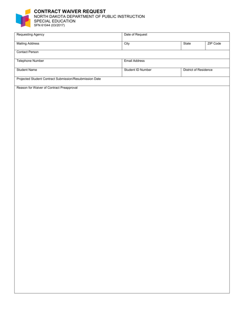 Form SFN61044 Contract Waiver Request - North Dakota
