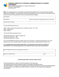 Document preview: Form SFN61287 Parental Directive to Withhold Administration of a Student Assessment - North Dakota