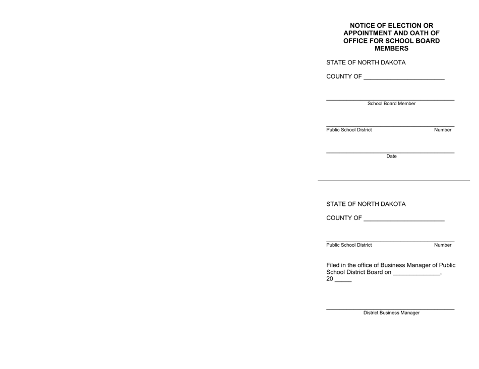Form SFN19305 Notice of Election or Appointment, and Oath of Office for School Board Members - North Dakota, Page 2