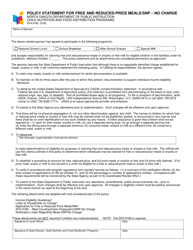 Form SFN9185 &quot;Policy Statement for Free and Reduced-Price Meals/Snp - No Charge&quot; - North Dakota