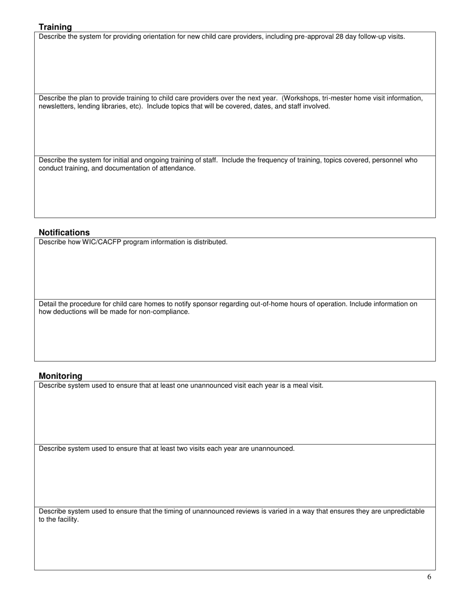 Form SFN52474 Family Child Care Home Sponsor Management Plan - North Dakota, Page 6