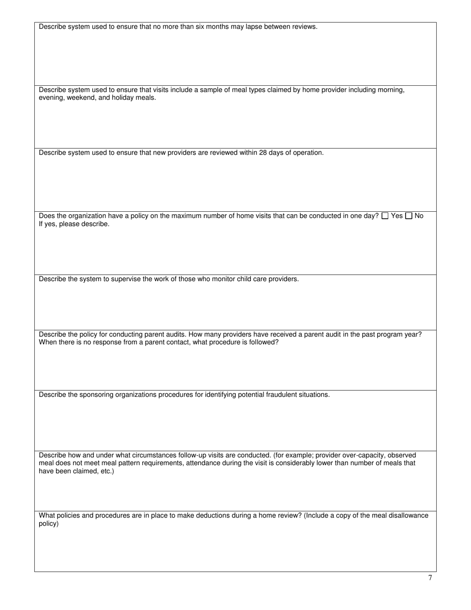 Form SFN52474 Family Child Care Home Sponsor Management Plan - North Dakota, Page 7