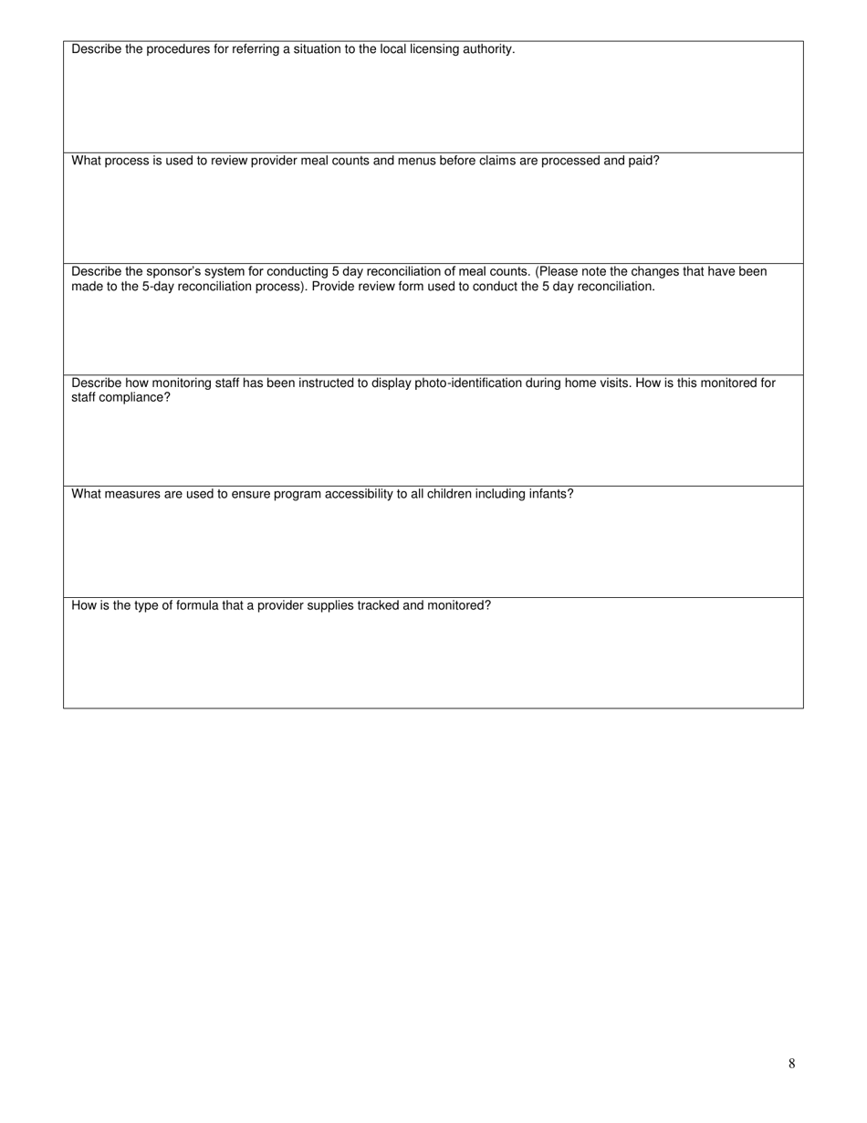 Form SFN52474 Family Child Care Home Sponsor Management Plan - North Dakota, Page 8