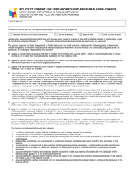 Form SFN9184 &quot;Policy Statement for Free and Reduced-Price Meals/Snp - Charge&quot; - North Dakota