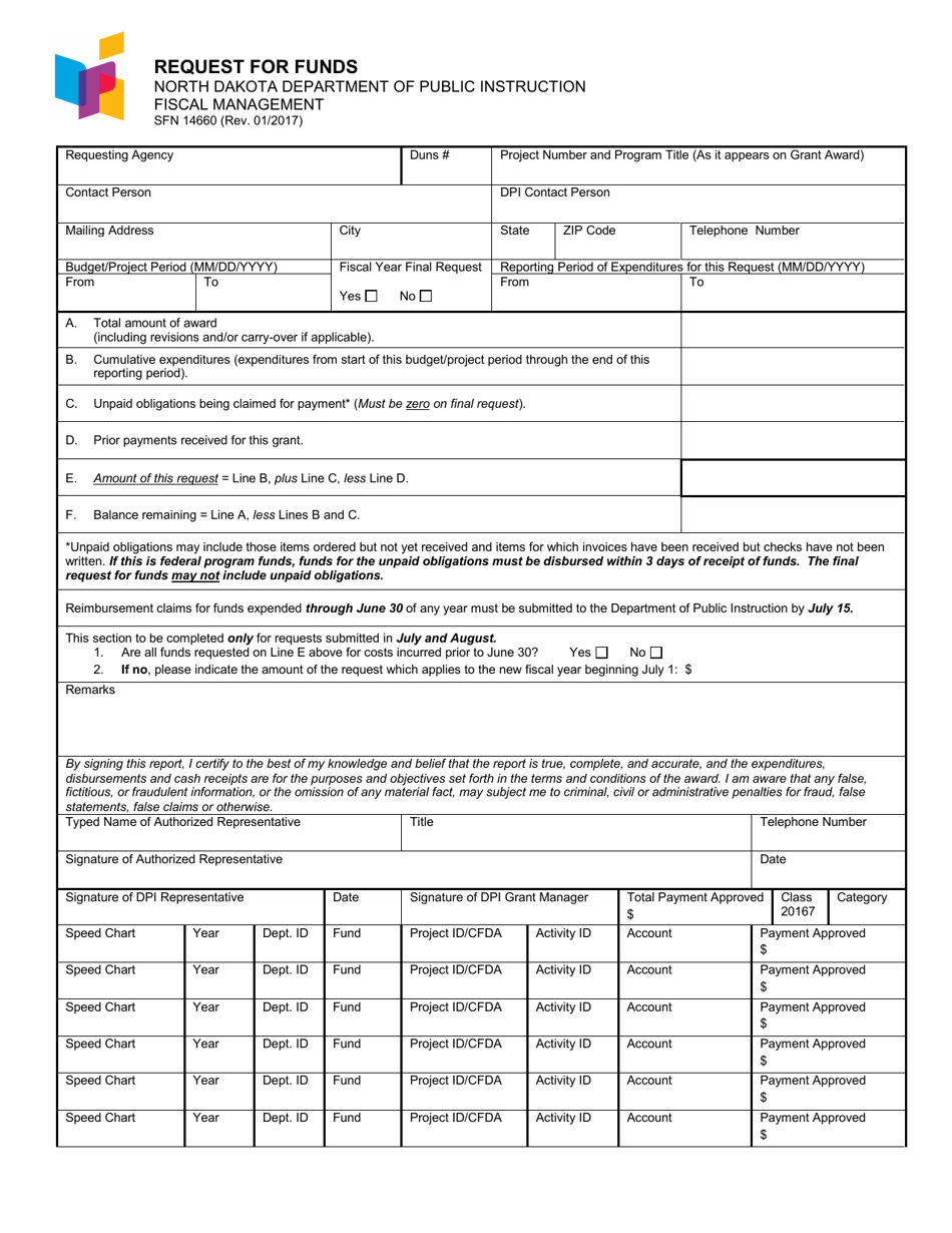 Form SFN14660 Request for Funds - North Dakota, Page 1