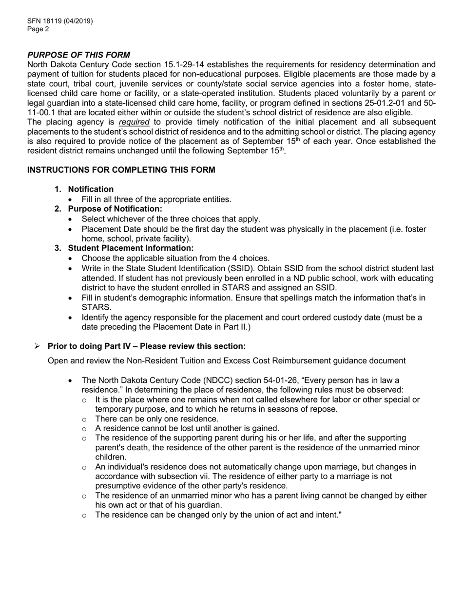 Form SFN18119 School District Notification of Student Placement - North Dakota, Page 2