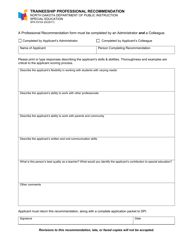 Document preview: Form SFN53154 Traineeship Professional Recommendation - North Dakota