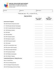 Document preview: Form SFN50414 Special Education Unit Budget - North Dakota