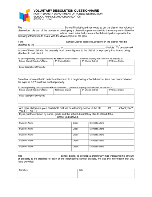 Form SFN53214 Voluntary Dissolution Questionnaire - North Dakota