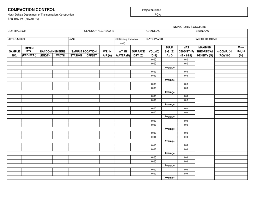 Form SFN10071M Compaction Control (Mobile) - North Dakota