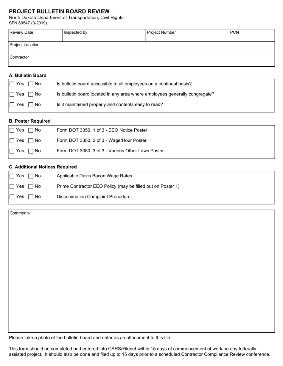 Form SFN60547 Project Bulletin Board Review - North Dakota, Page 1