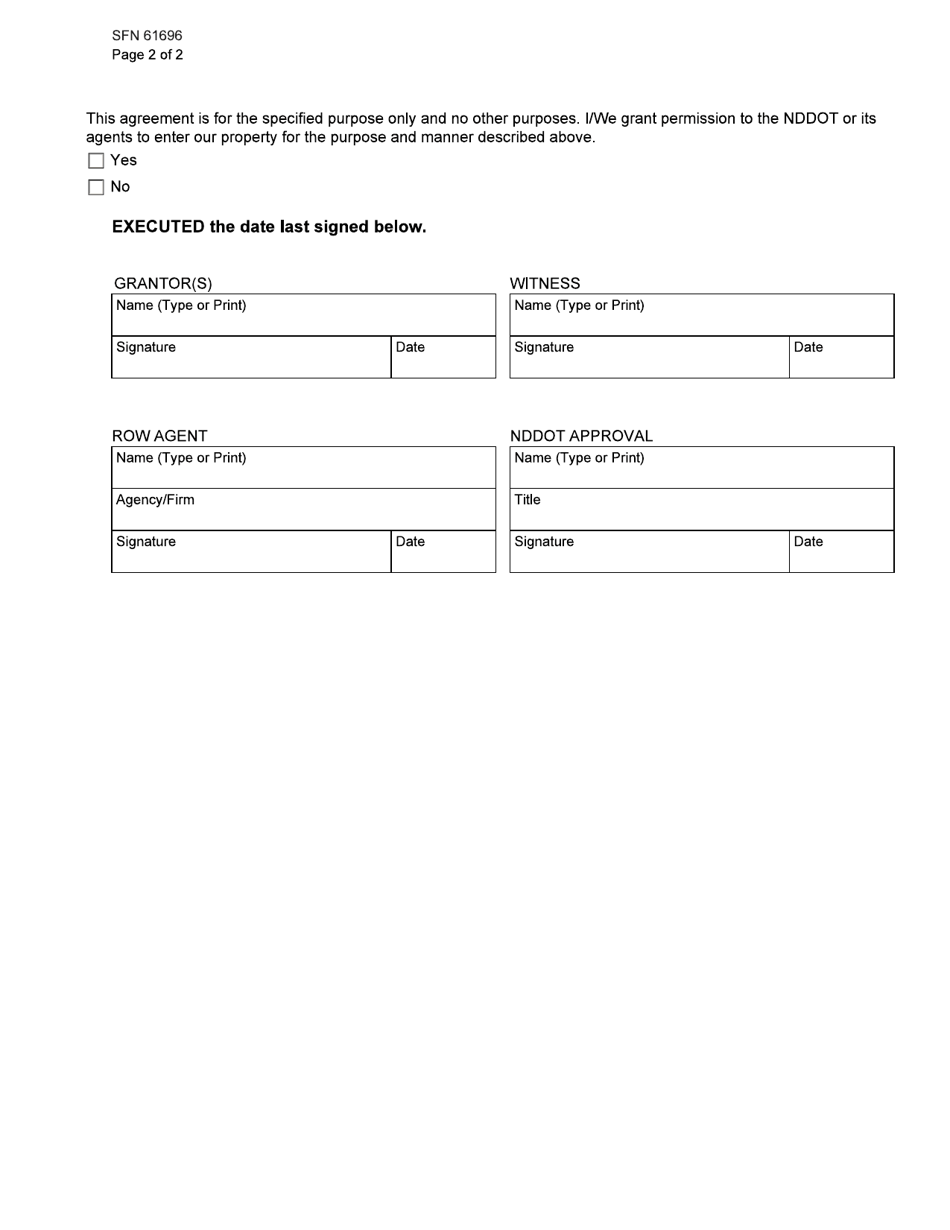 Form SFN61696 Curb Ramp / Sidewalk Construction Agreement - North Dakota, Page 2