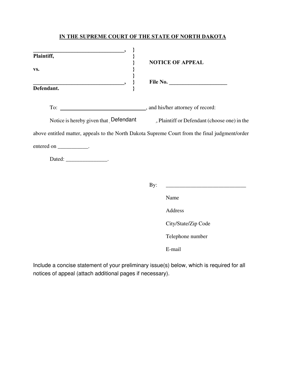 Notice of Appeal - North Dakota, Page 1