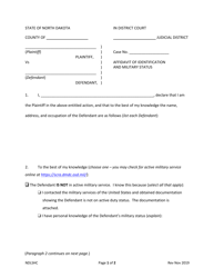Affidavit of Identification and Military Status - North Dakota