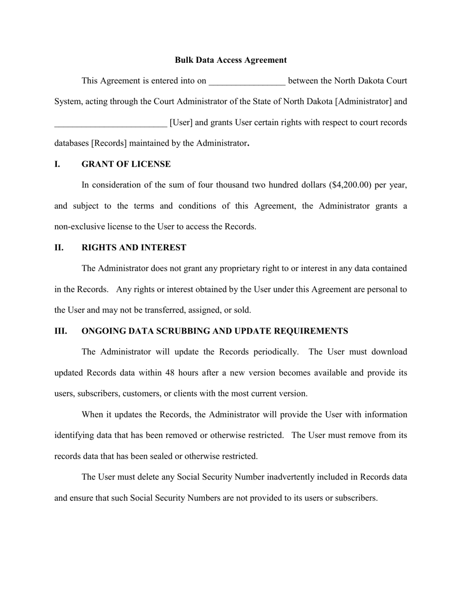 Bulk Data Access Agreement - North Dakota, Page 1