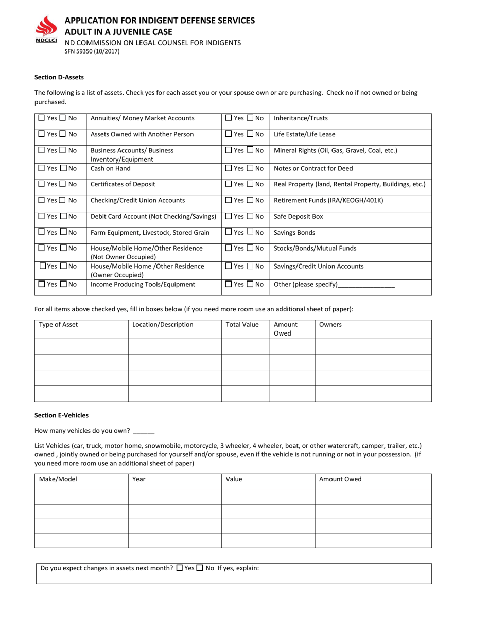Form SFN59350 Application for Indigent Defense Services - Adult in a Juvenile Case - North Dakota, Page 3