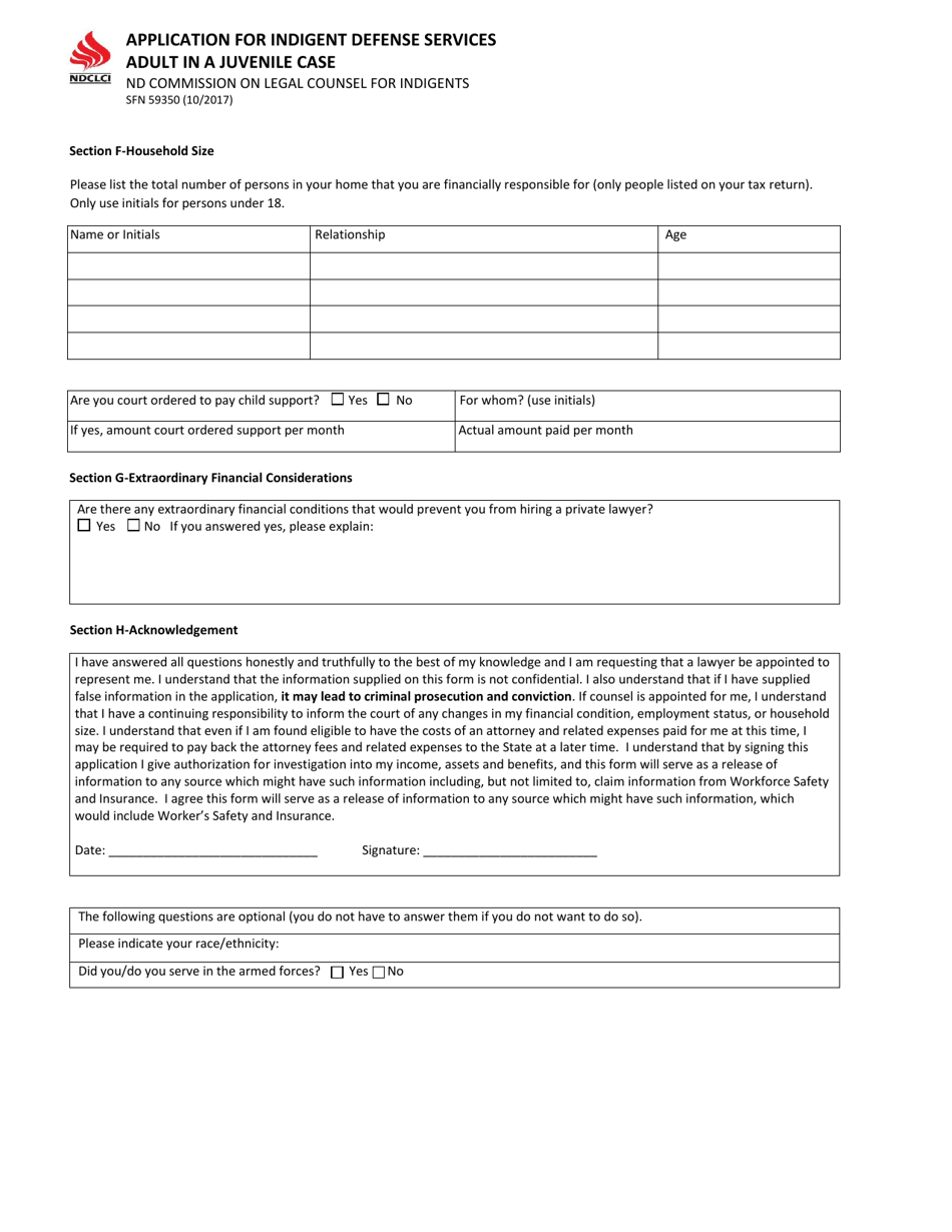 Form SFN59350 Application for Indigent Defense Services - Adult in a Juvenile Case - North Dakota, Page 4