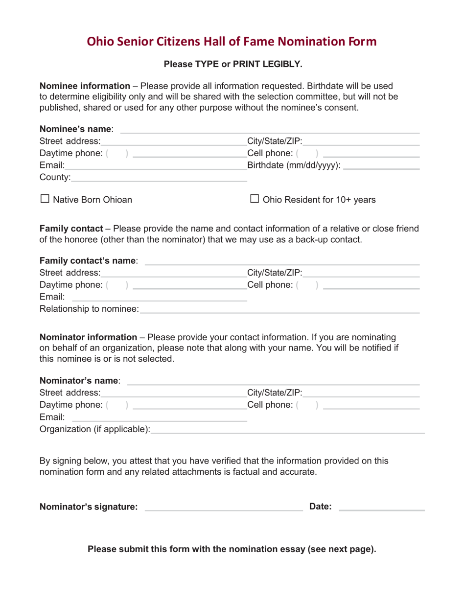 Ohio Senior Citizens Hall of Fame Nomination Form - Ohio, Page 2