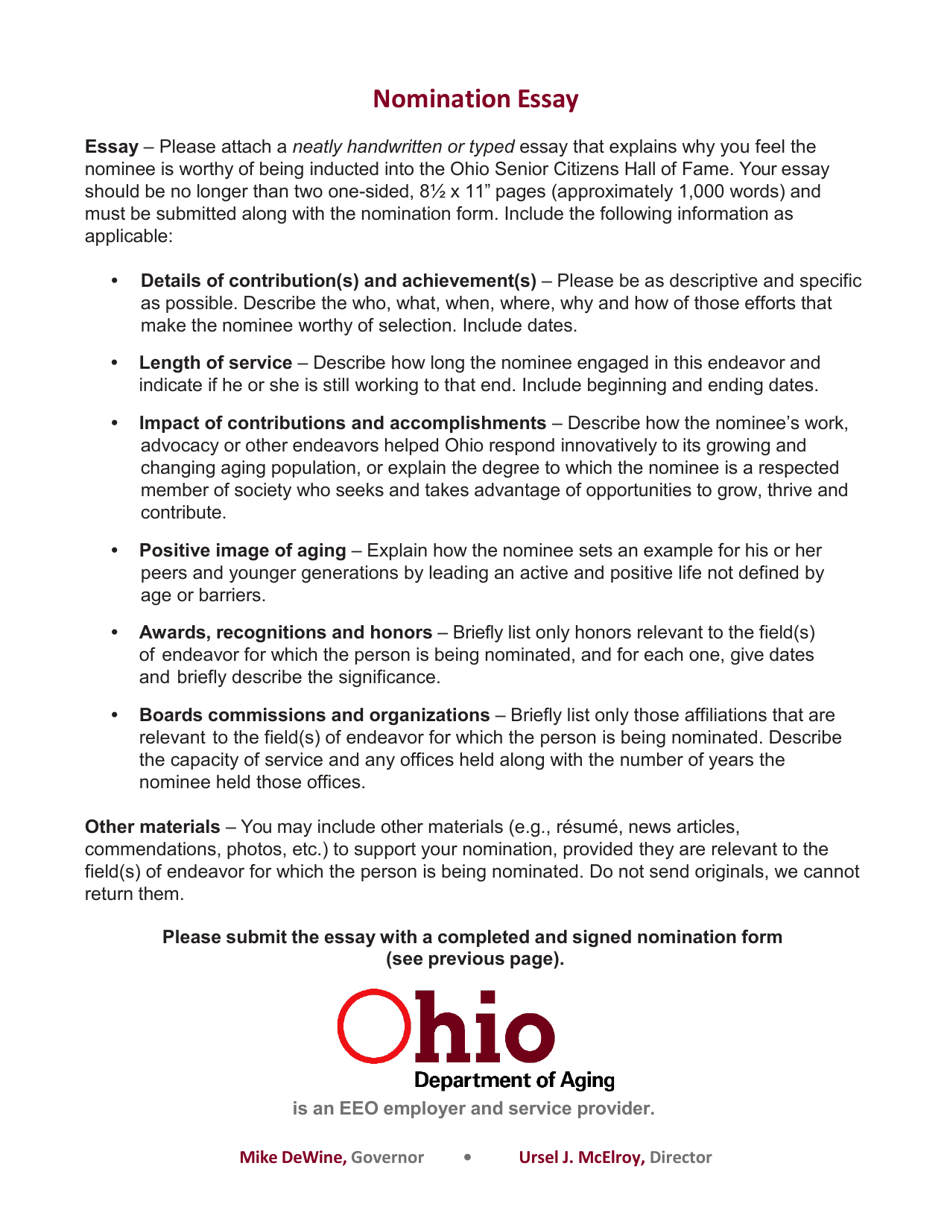 Ohio Senior Citizens Hall of Fame Nomination Form - Ohio, Page 3