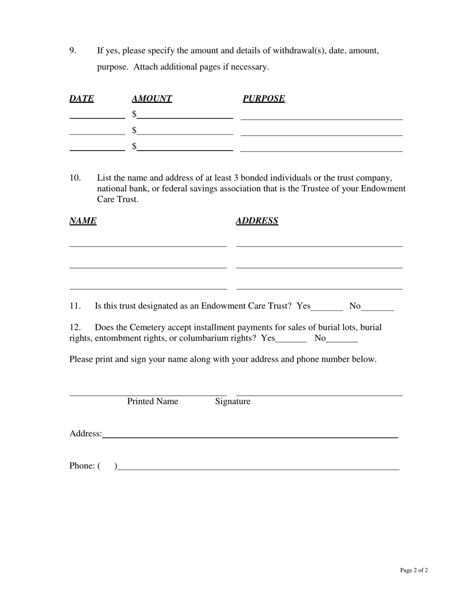 Form COM3661 Cemetery Renewal Endowment Care Trust Annual Report - Ohio, Page 2