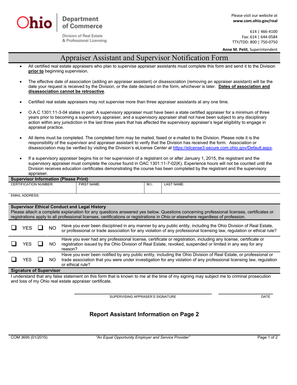 Form COM3695 - Fill Out, Sign Online and Download Fillable PDF, Ohio ...