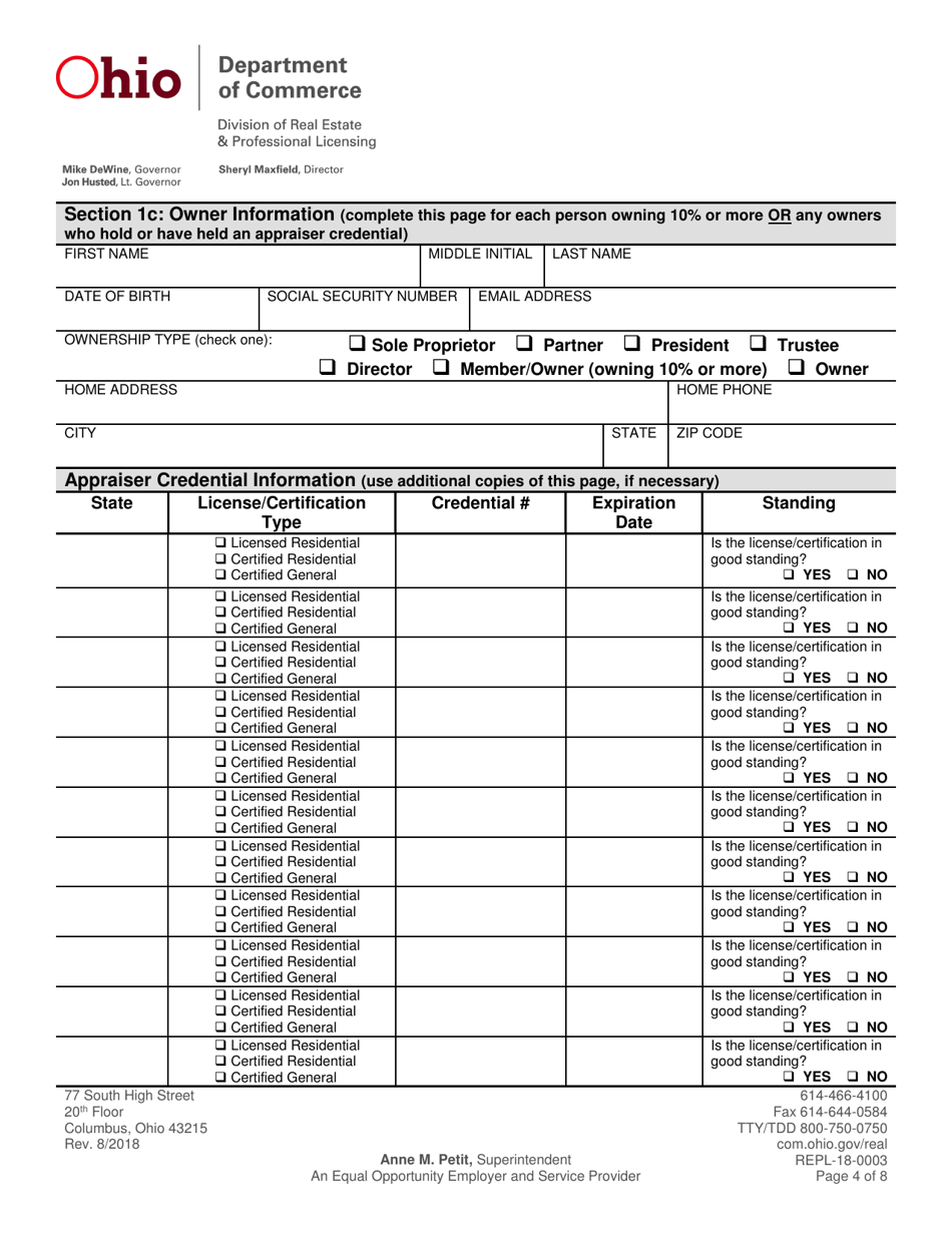Form REPL-18003 Appraisal Management Company Application - Ohio, Page 6