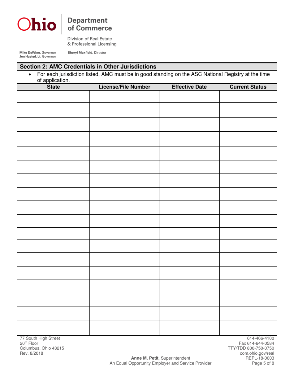 Form REPL-18003 Appraisal Management Company Application - Ohio, Page 7