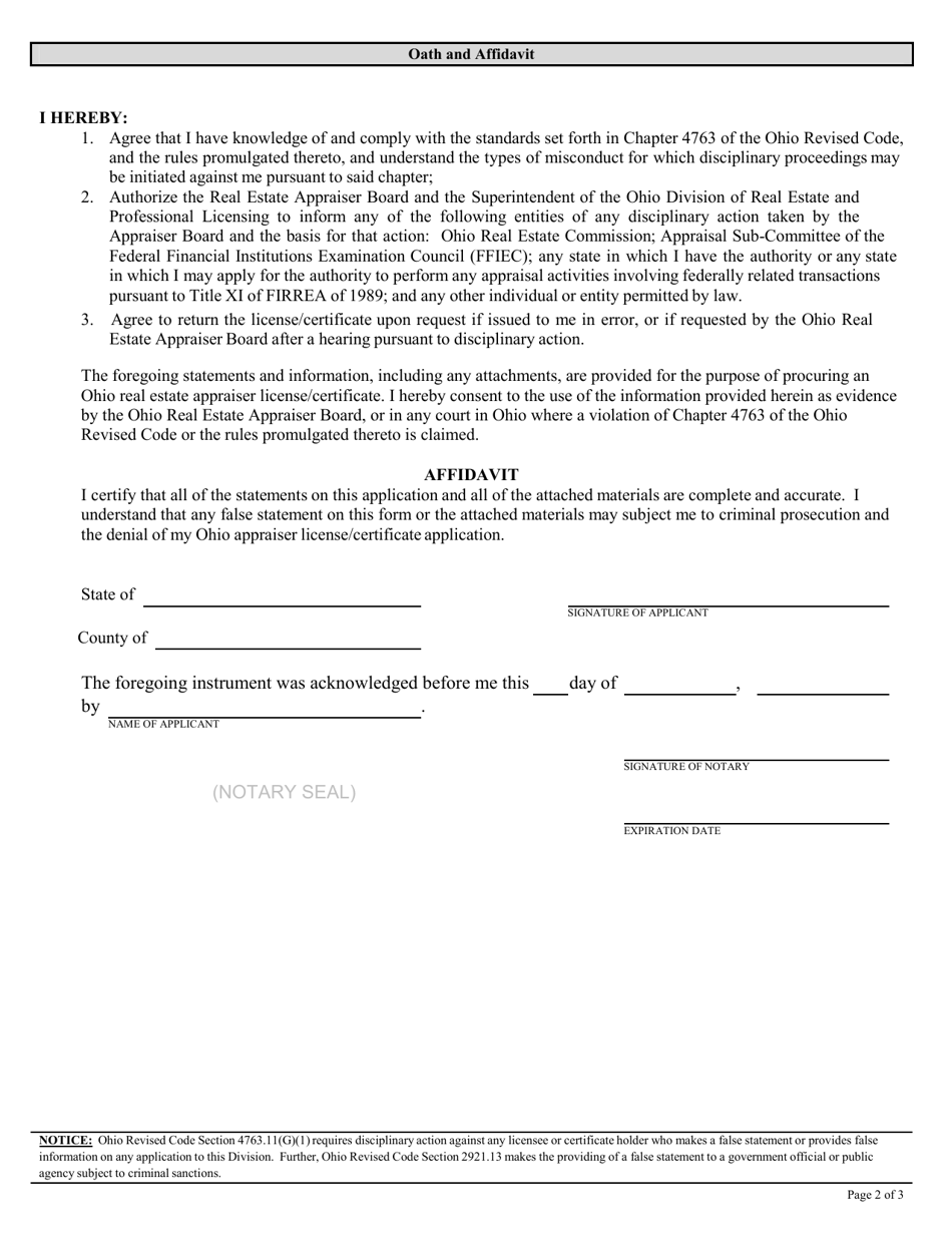 Form COM3650 Appraiser out of State License / Certificate Application - Ohio, Page 4