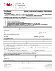 Document preview: Form REPL-19-0036 (COM3680) Real Estate Online Continuing Education Application - Ohio