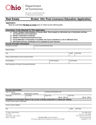 Form REPL-19-0029 Broker 10hr Post Licensure Education Application - Ohio
