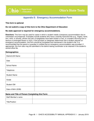 Appendix E &quot;Emergency Accommodation Form&quot; - Ohio