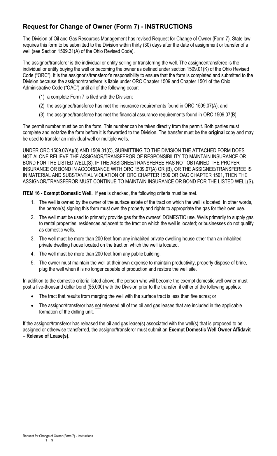 Form 7 (DNR5616) Request for Change of Owner - Ohio, Page 3