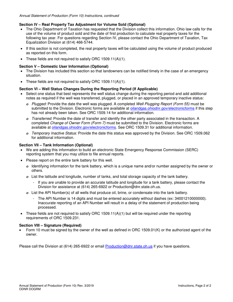 Form 10 Annual Statement of Production - Ohio, Page 2