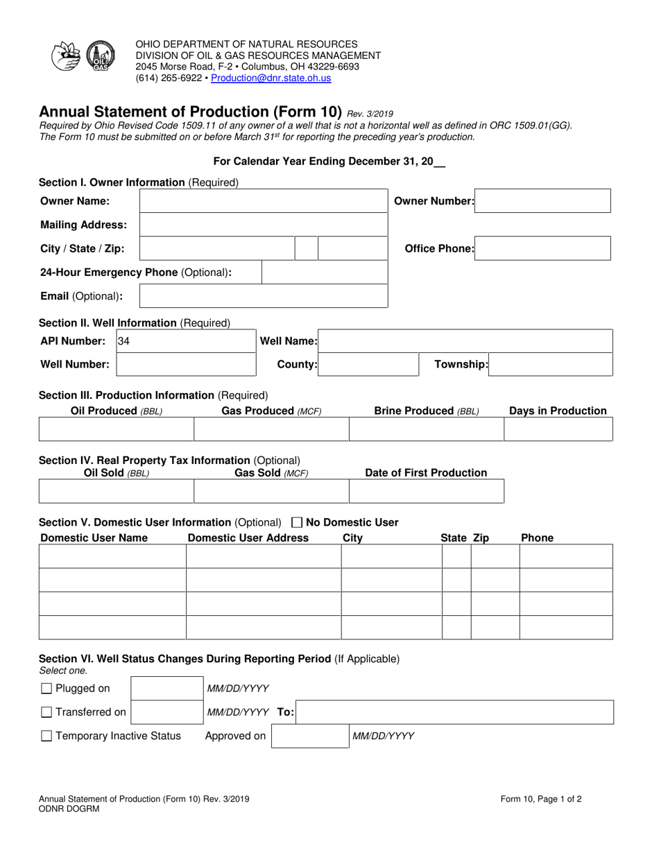 Form 10 Annual Statement of Production - Ohio, Page 3