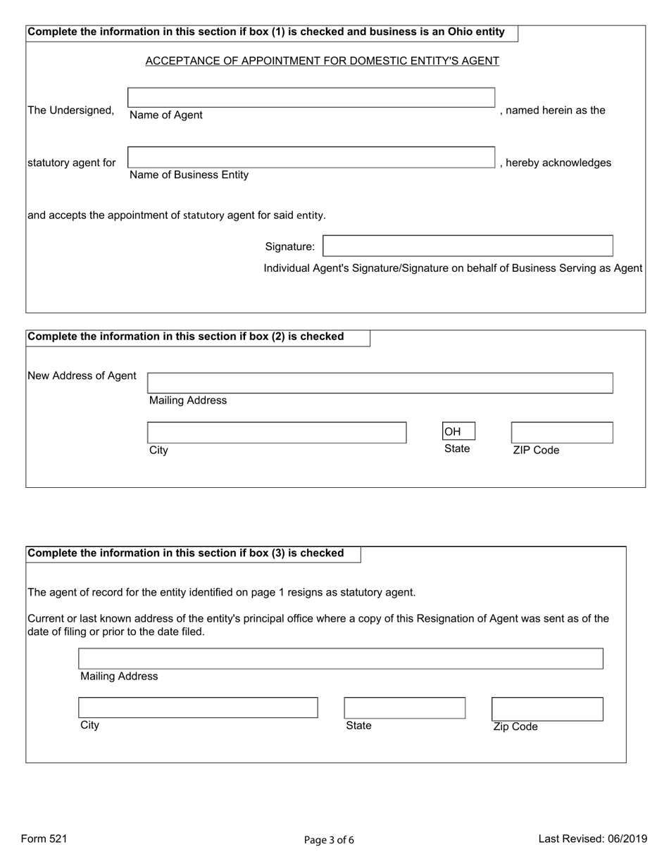Form 521 Statutory Agent Update - Ohio, Page 3